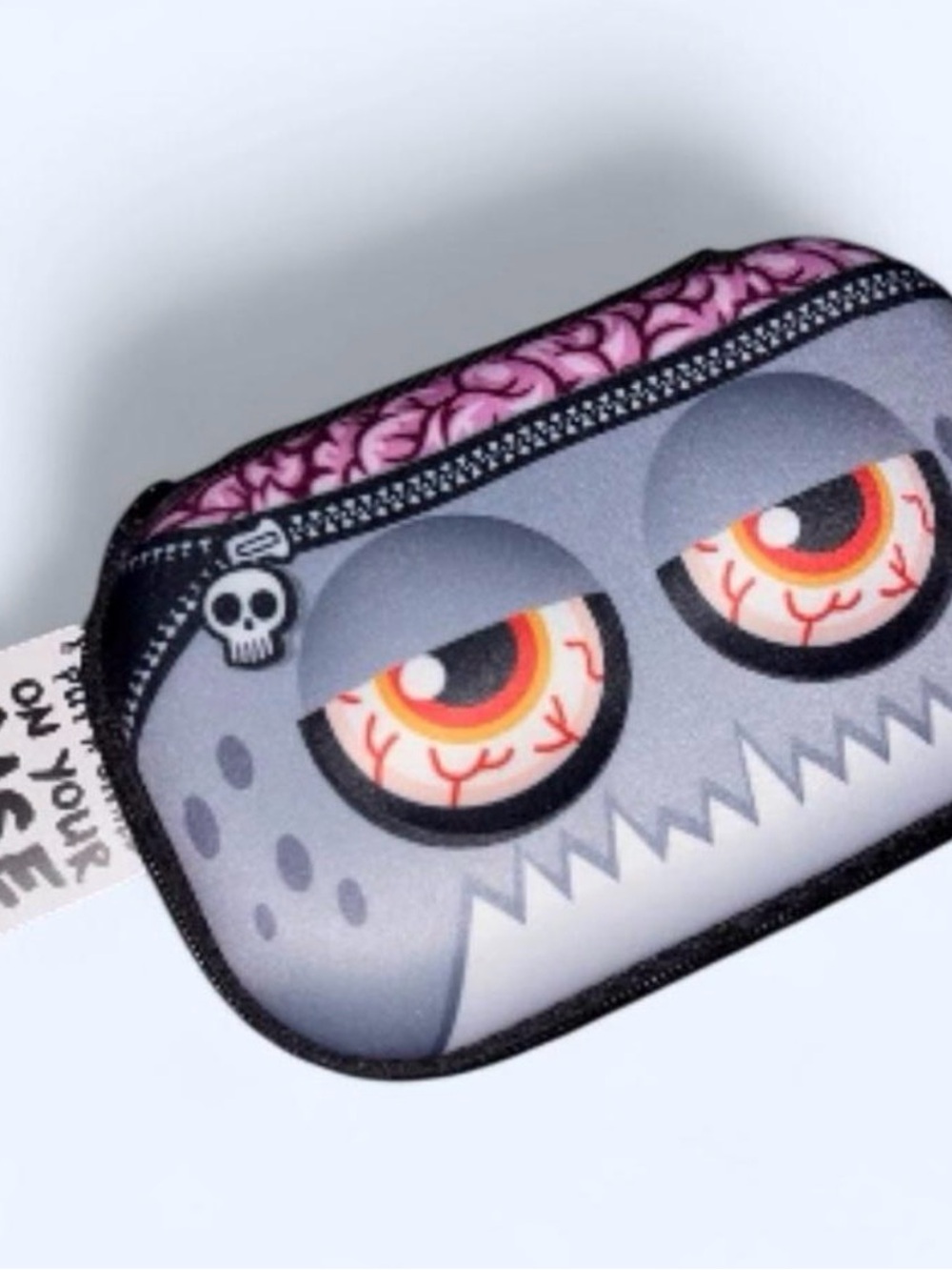 Gray Monster Pencil Pouch with Pink Brain Accent